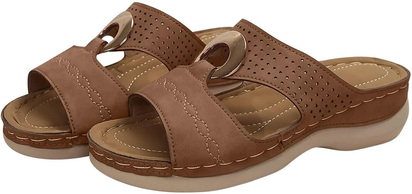 Orthopedic Sandals for Women Arch Support Wedges Sandal Summer Casual Comfortable Slippers Dressy Platform Beach Slides Low Heels Memory Foam Sandals Breathable Slipper