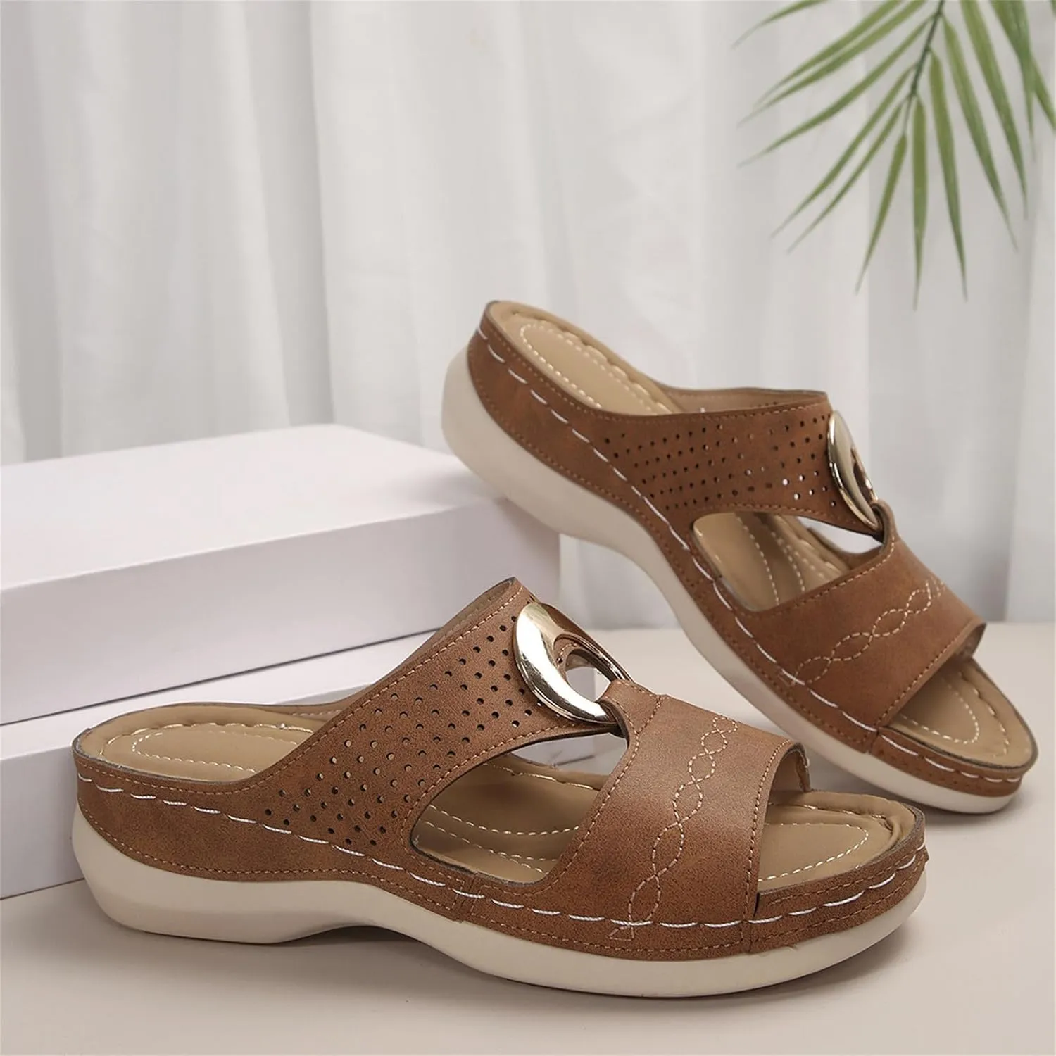 Orthopedic Sandals for Women Arch Support Wedges Sandal Summer Casual Comfortable Slippers Dressy Platform Beach Slides Low Heels Memory Foam Sandals Breathable Slipper