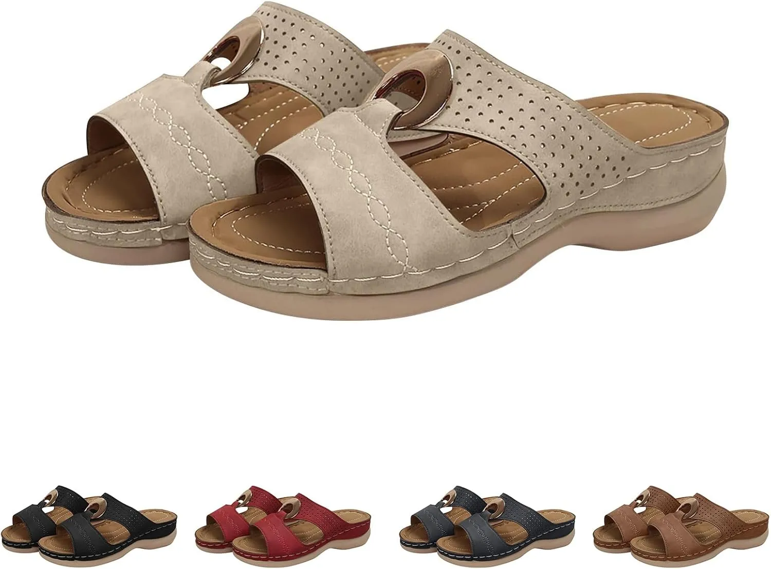 Orthopedic Sandals for Women Arch Support Wedges Sandal Summer Casual Comfortable Slippers Dressy Platform Beach Slides Low Heels Memory Foam Sandals Breathable Slipper