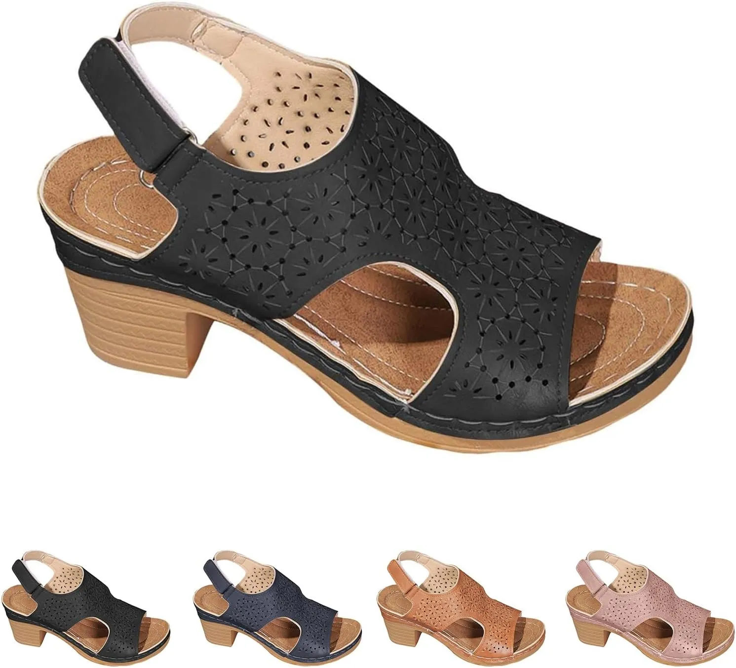 Orthopedic Sandals for Women Open Toe Slip-On Comfortable Chunky Heels Sandal Dressy Casual Summer Wedge Sandals Ankle Strap Slingback Walking Shoes Soft Leather Shoes