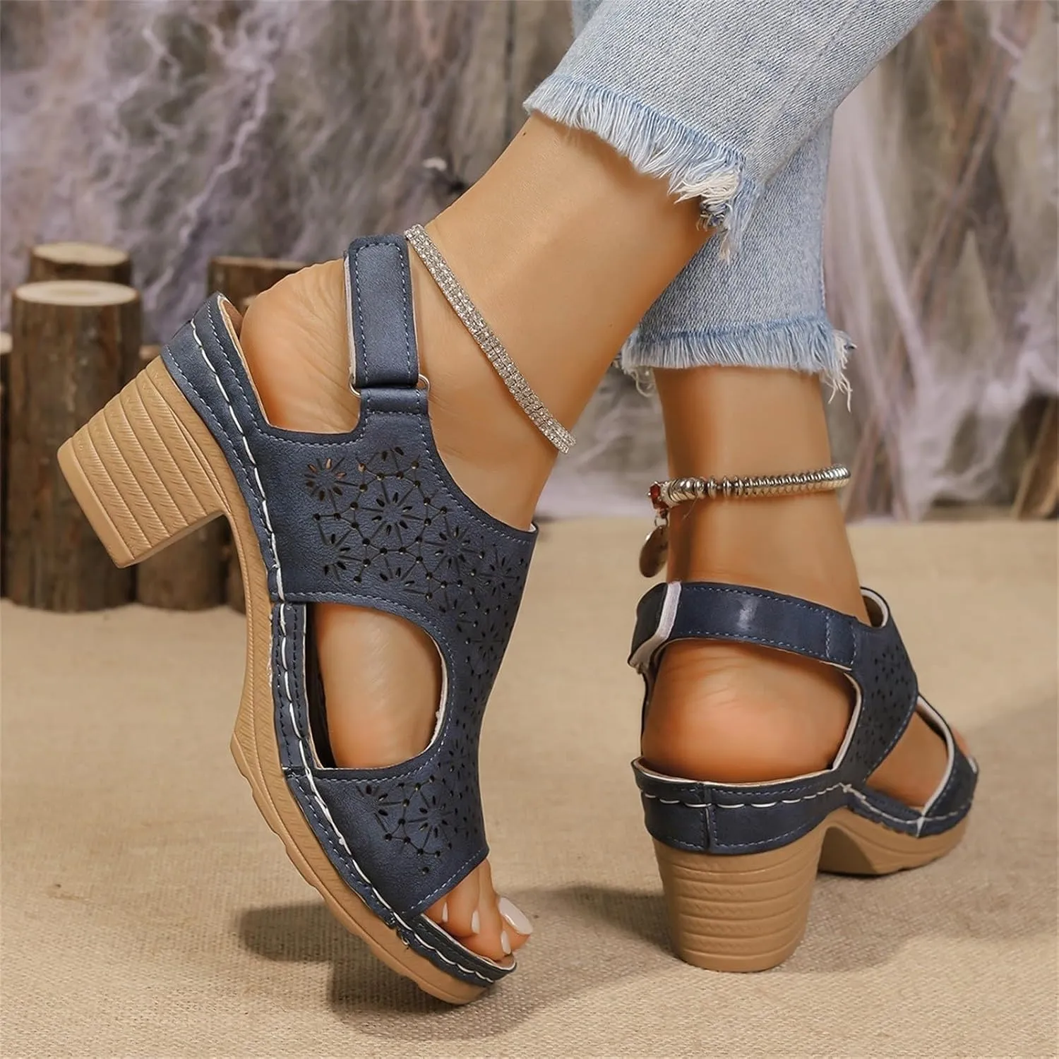 Orthopedic Sandals for Women Open Toe Slip-On Comfortable Chunky Heels Sandal Dressy Casual Summer Wedge Sandals Ankle Strap Slingback Walking Shoes Soft Leather Shoes