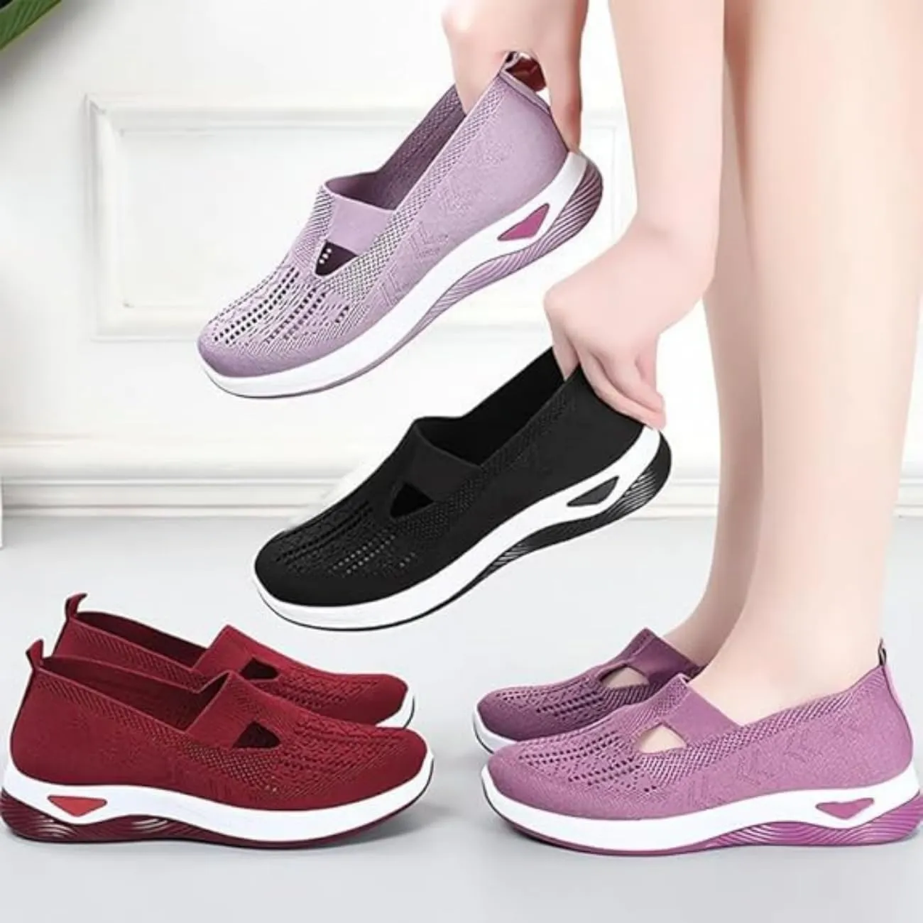 Orthopedic Shoes for Women,Women's Woven Breathable Soft Sneakers Arch Support Walking Flying Diabetic Foam Womens Comfortable Non Slip Food Service Lightweight Nurse Sport Sneaker