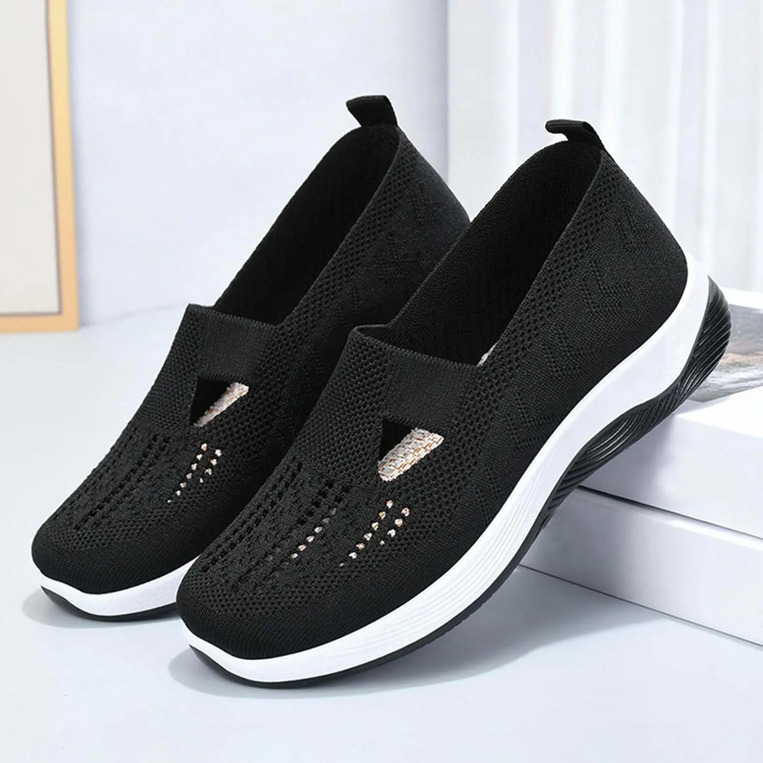 Orthopedic Shoes for Women,Women's Woven Breathable Soft Sneakers Arch Support Walking Flying Diabetic Foam Womens Comfortable Non Slip Food Service Lightweight Nurse Sport Sneaker