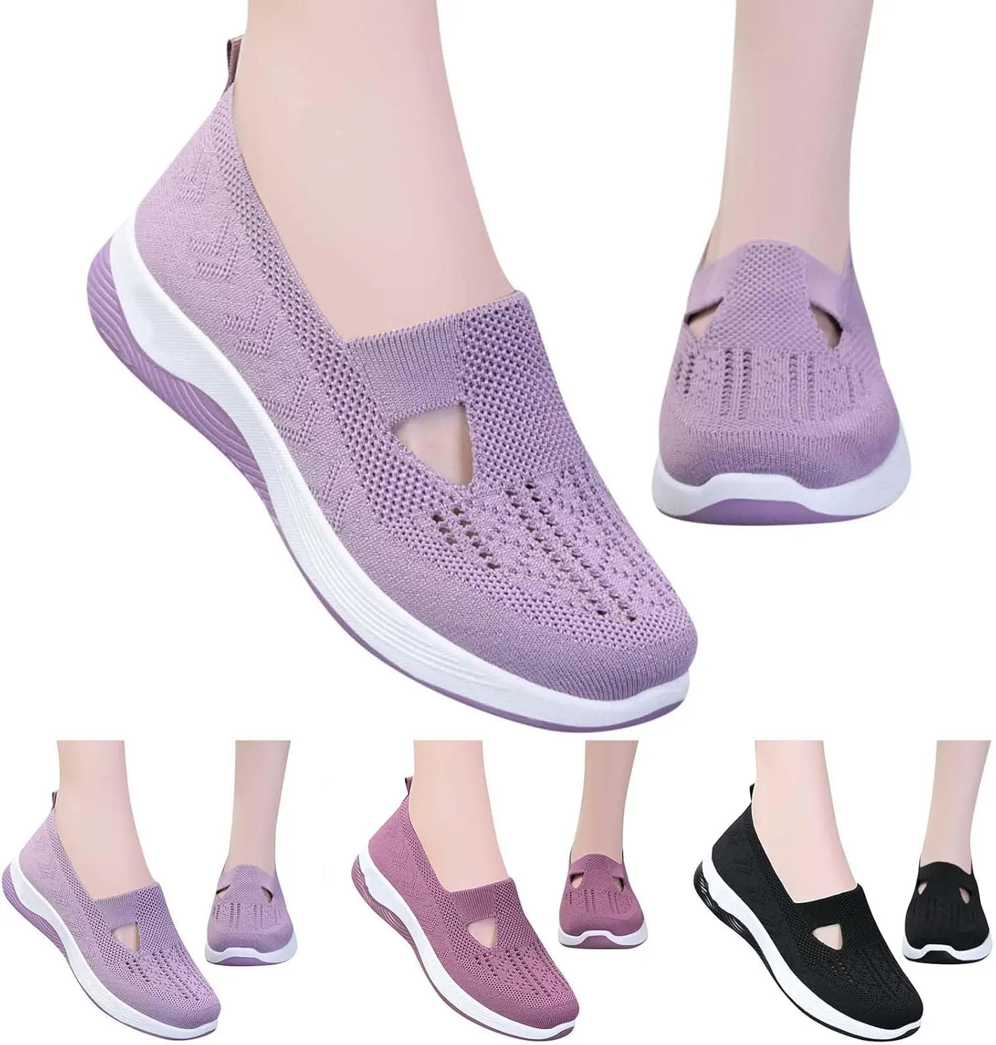Orthopedic Shoes for Women,Women's Woven Breathable Soft Sneakers Arch Support Walking Flying Diabetic Foam Womens Comfortable Non Slip Food Service Lightweight Nurse Sport Sneaker