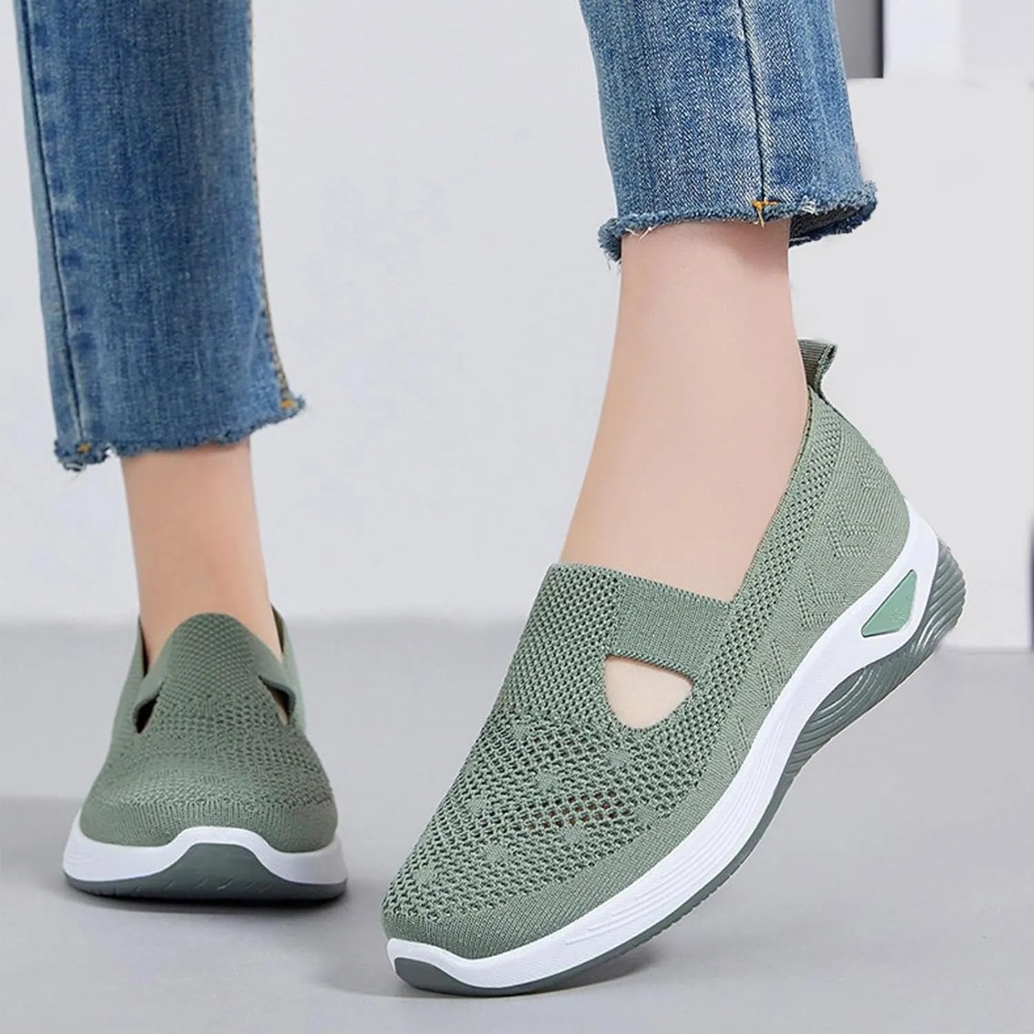 Orthopedic Shoes for Women,Zapatos Ortopédicos para Mujer,Women's Woven Orthopedic Breathable Soft Shoes,Hands Free Slip in Sneakers,Slip on Arch Support Walking Shoes,Knitted Fabric Mesh Sneakers