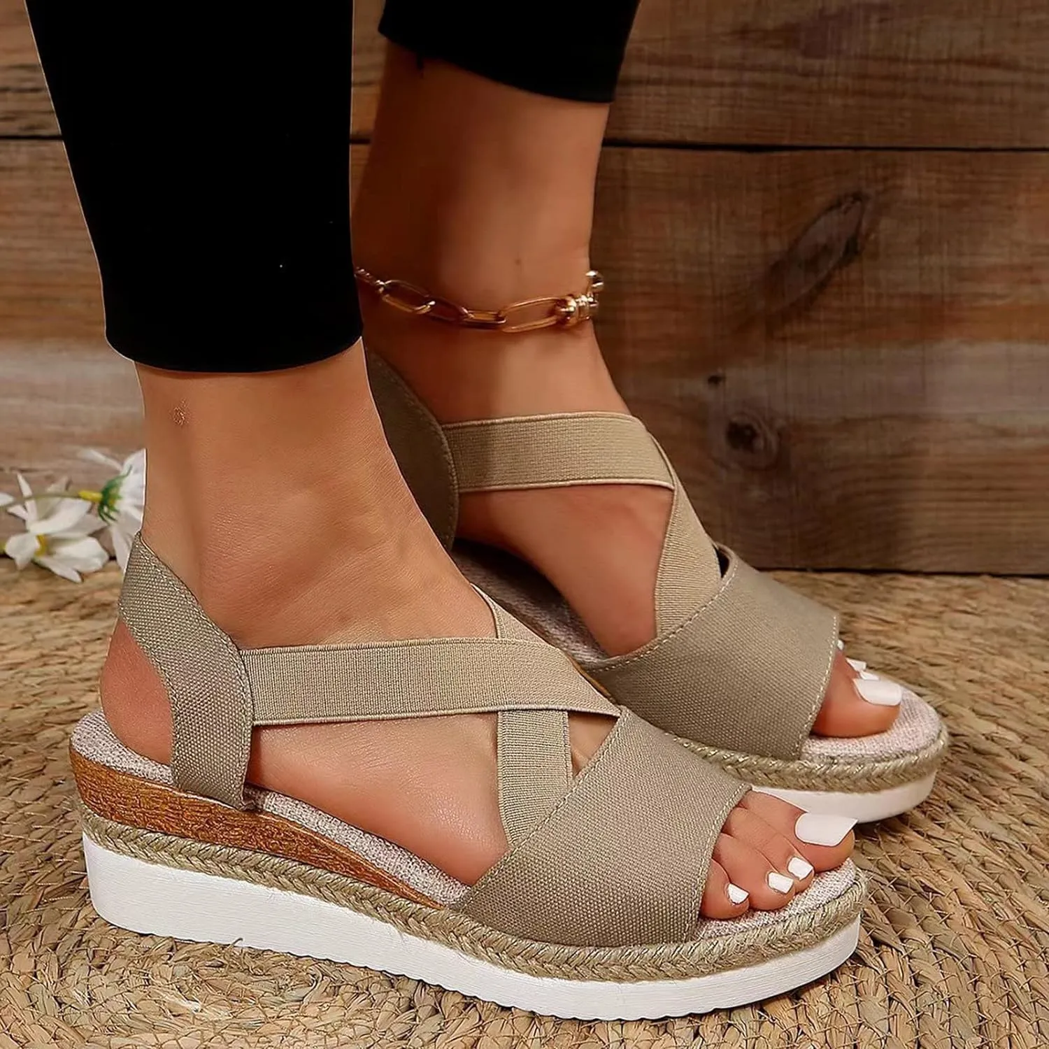 Orthopedic Wedge Sandals for Women Summer Dressy Flat Open Toe Ankle Strap Platform Espadrilles Sandals Casual Strappy Slip on Sandals Beach Anti-Slip Sandals Comfortable Outdoor Shoes