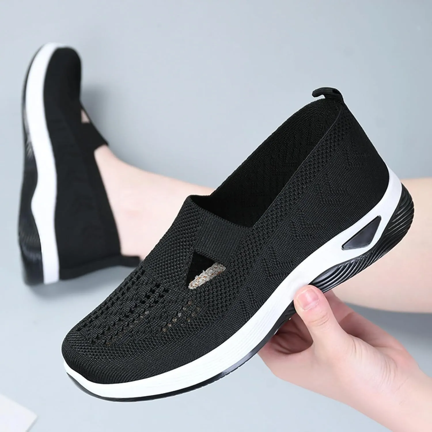 Orthowalk Shoes for Women Orthopedic Arch Support Woven Mesh Breathable Soft Sneakers Slip On Wide Diabetic Footwear