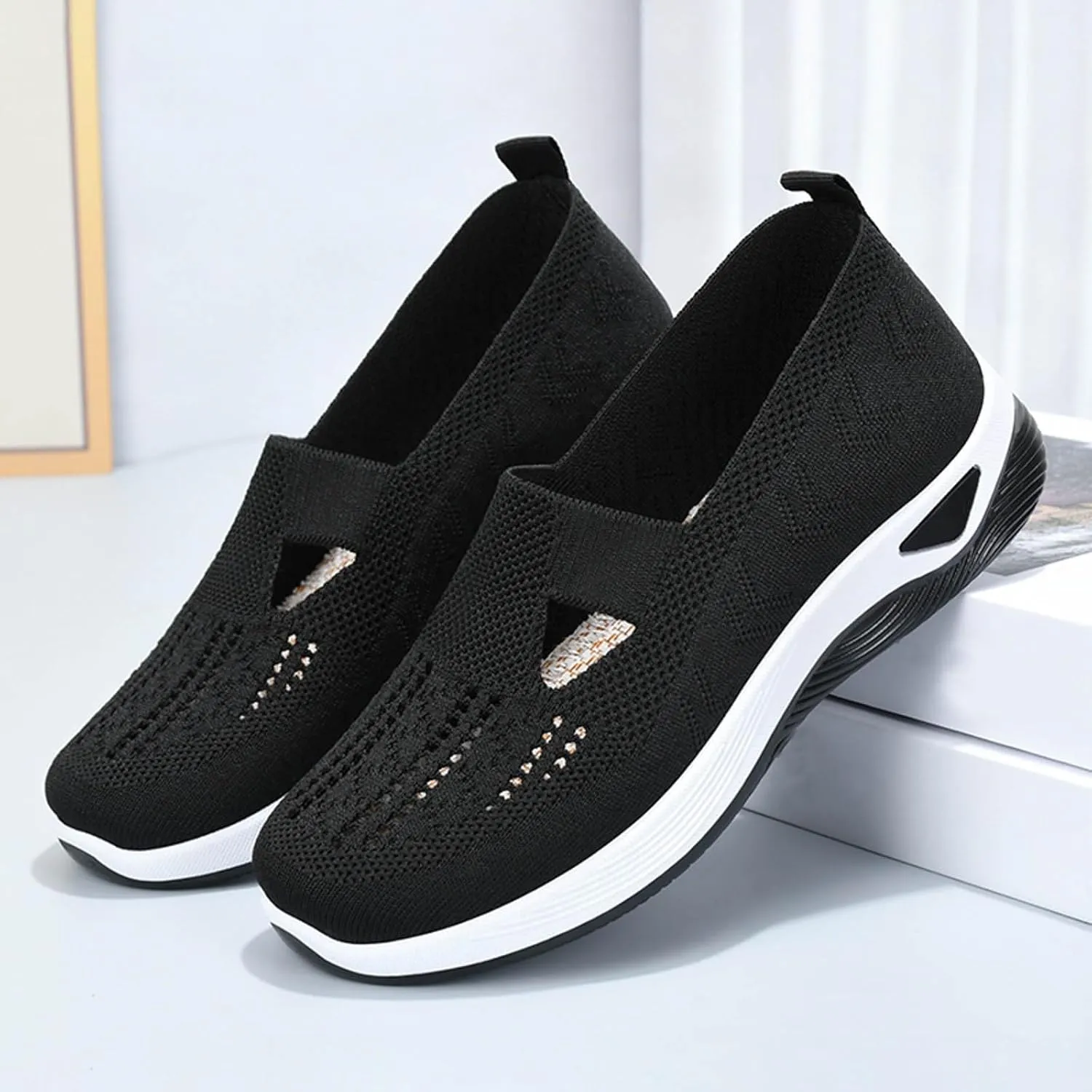 Orthowalk Shoes for Women Orthopedic Arch Support Woven Mesh Breathable Soft Sneakers Slip On Wide Diabetic Footwear