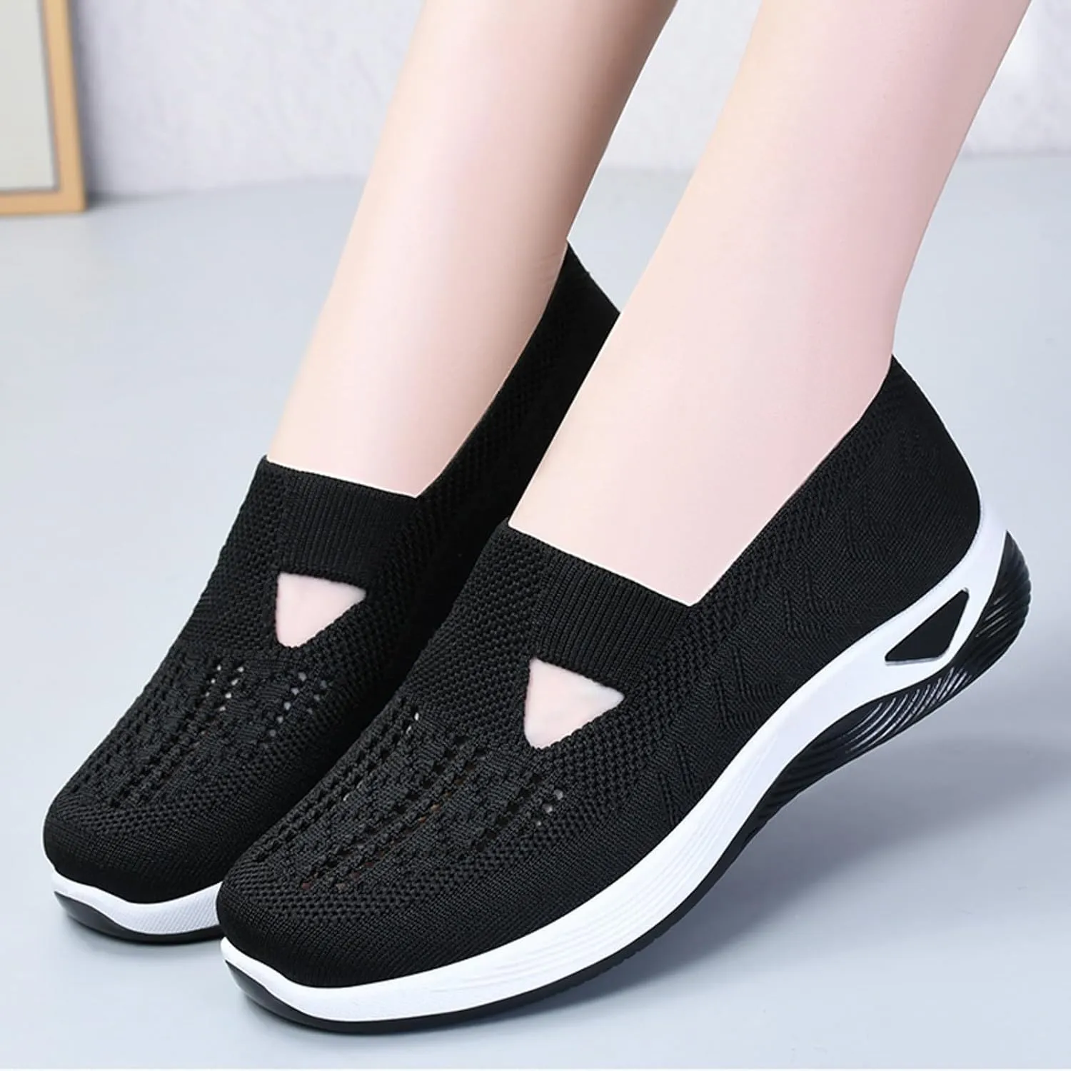 Orthowalk Shoes for Women Orthopedic Arch Support Woven Mesh Breathable Soft Sneakers Slip On Wide Diabetic Footwear