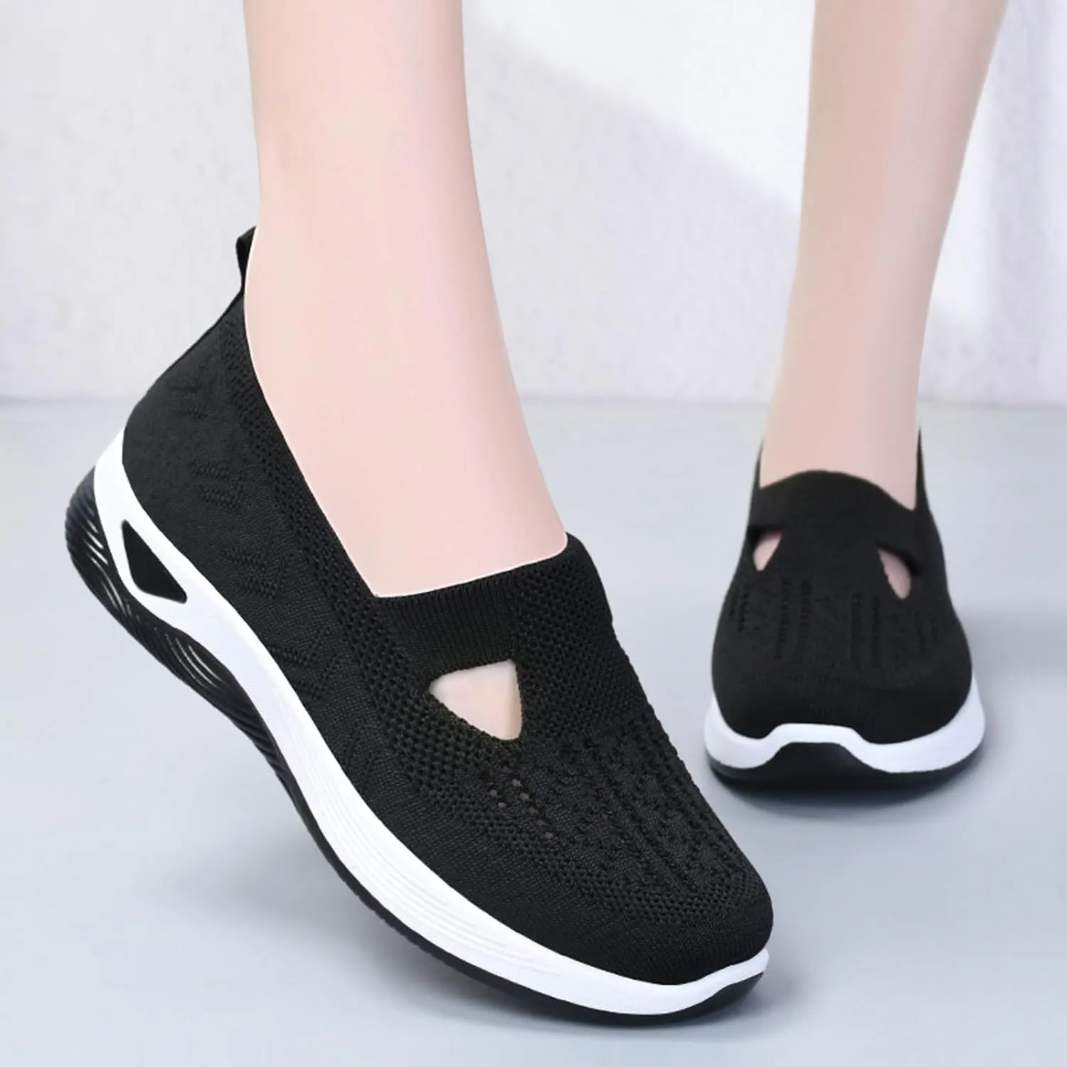 Orthowalk Shoes for Women Orthopedic Arch Support Woven Mesh Breathable Soft Sneakers Slip On Wide Diabetic Footwear