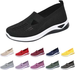 Orthowalk Shoes for Women Orthopedic Arch Support Woven Mesh Breathable Soft Sneakers Slip On Wide Diabetic Footwear
