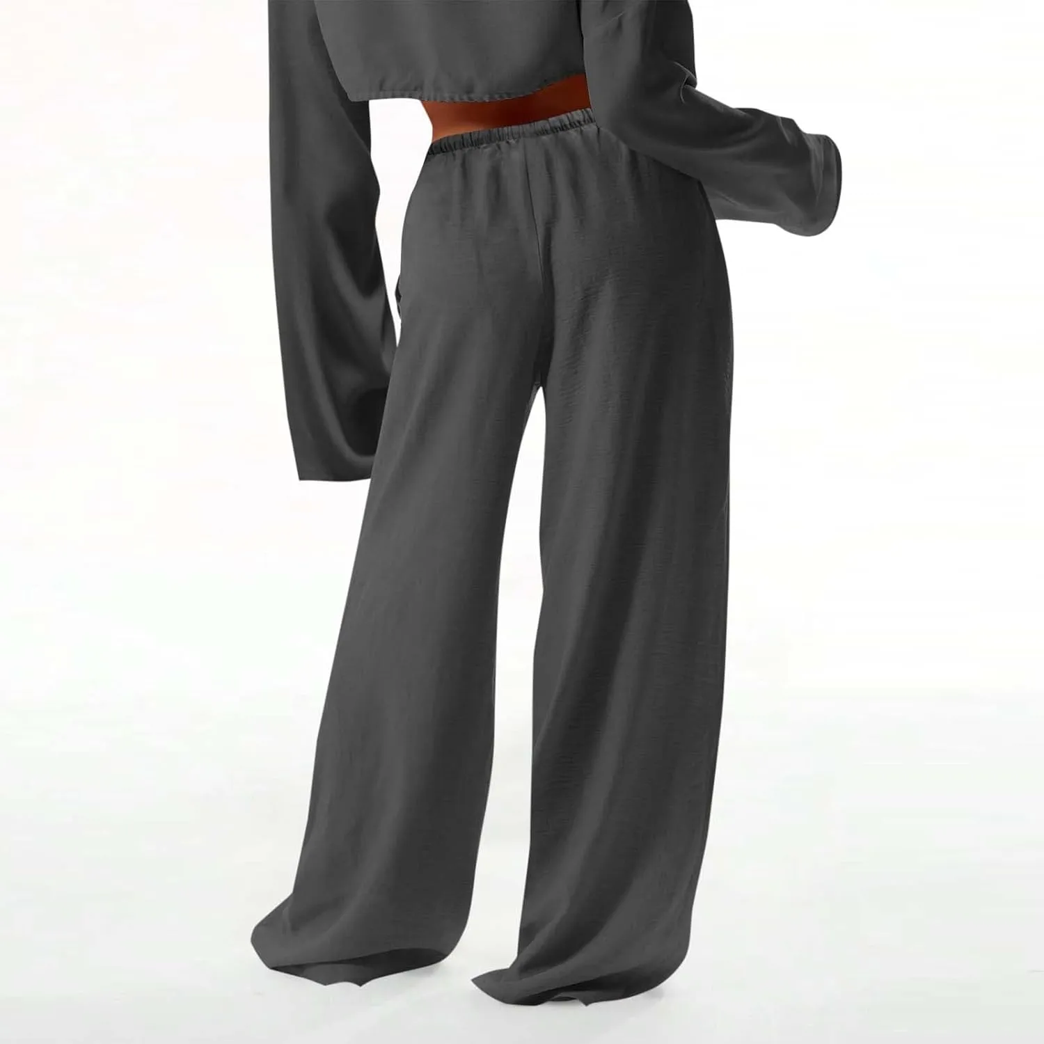 Palazzo Pants for Women Baggy Wide Leg Low Rise Linen Pants Loose Drawstring Long Lounge Trousers with Pockets