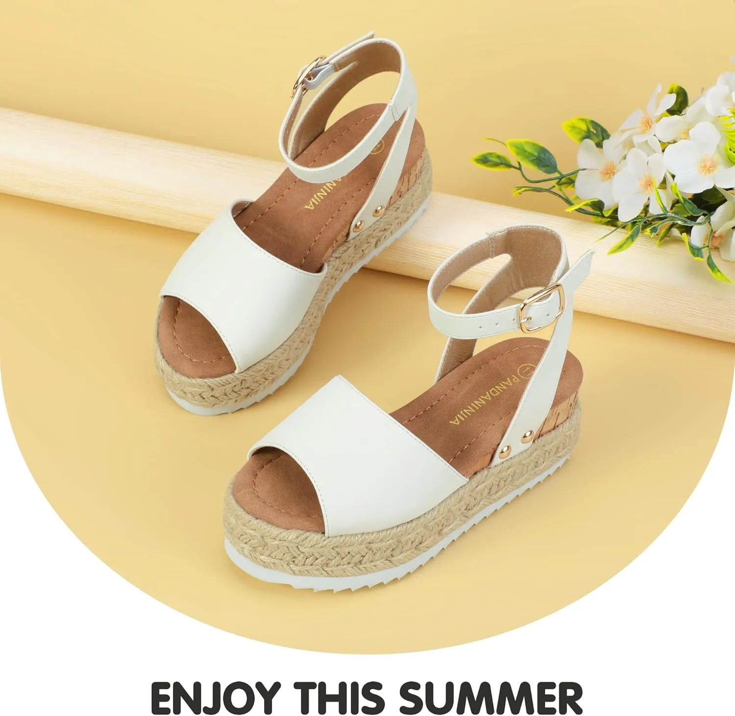 PANDANINJIA Girls Sandals Flatform Wedge Open Toe Summer Shoes Little Big Kid Flower Girl Heels Dress Shoes