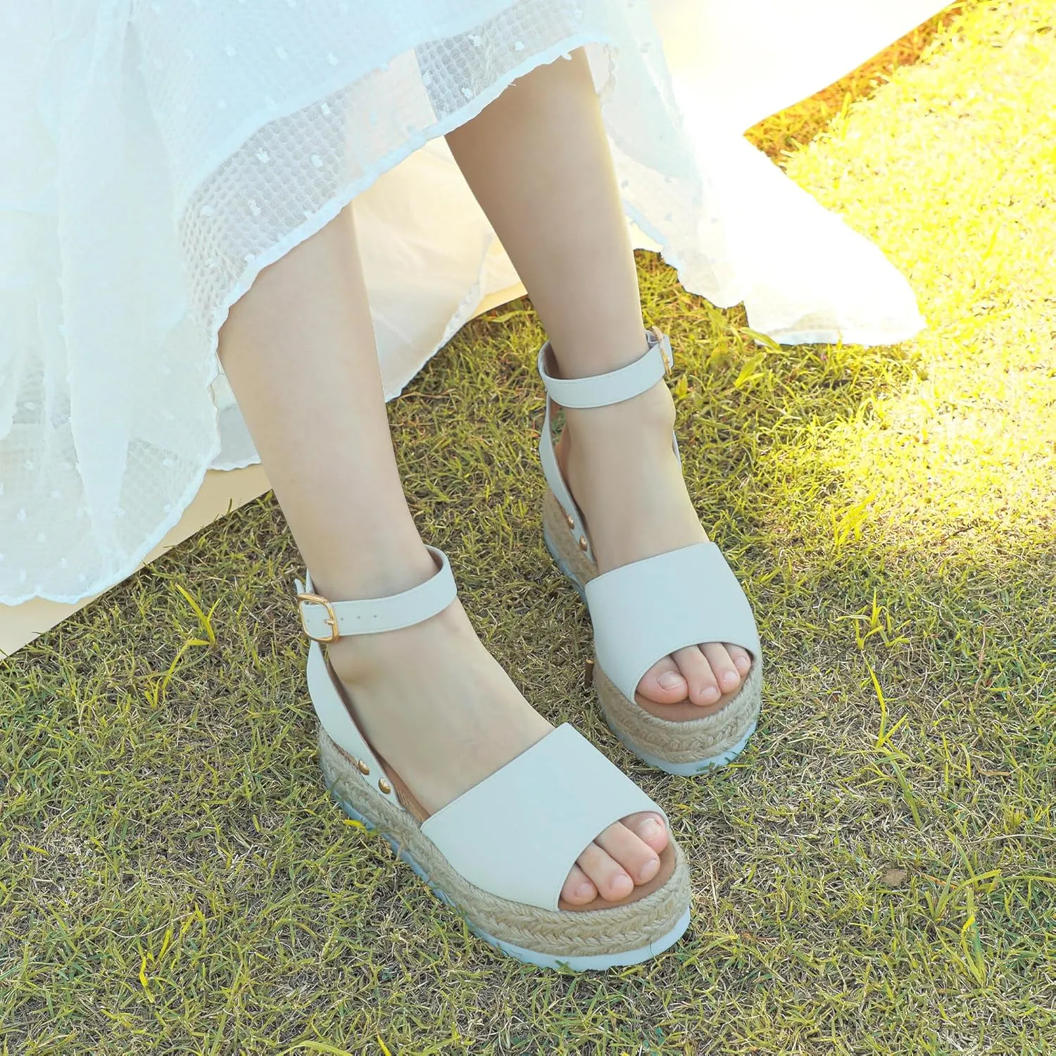 PANDANINJIA Girls Sandals Flatform Wedge Open Toe Summer Shoes Little Big Kid Flower Girl Heels Dress Shoes