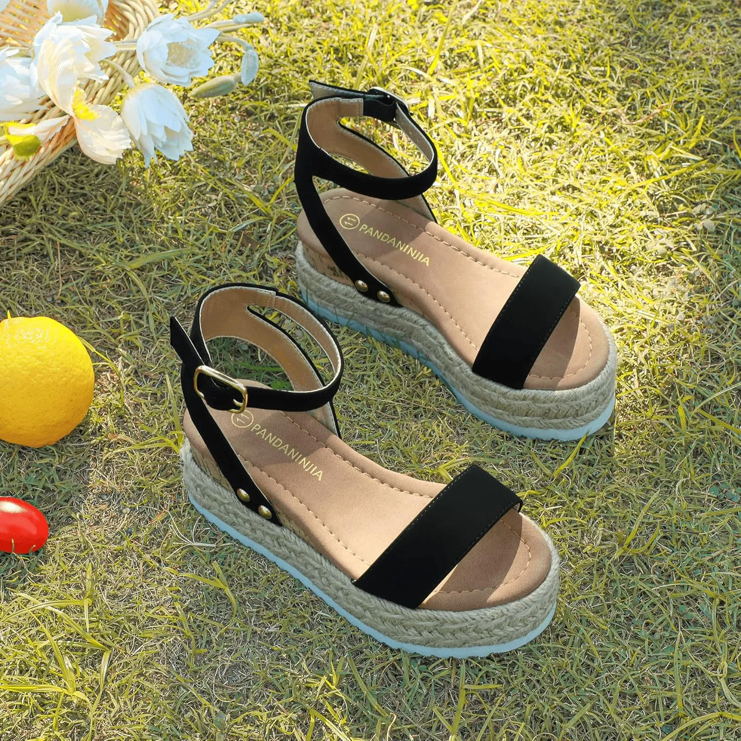 PANDANINJIA Girls Sandals Flatform Wedge Open Toe Summer Shoes Little Big Kid Flower Girl Heels Dress Shoes