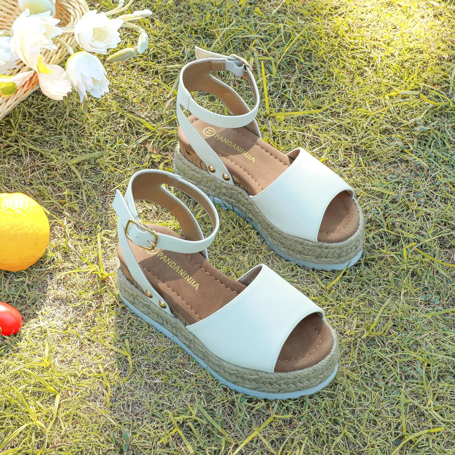 PANDANINJIA Girls Sandals Flatform Wedge Open Toe Summer Shoes Little Big Kid Flower Girl Heels Dress Shoes
