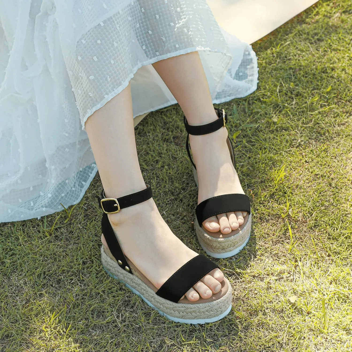 PANDANINJIA Girls Sandals Flatform Wedge Open Toe Summer Shoes Little Big Kid Flower Girl Heels Dress Shoes
