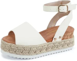PANDANINJIA Girls Sandals Flatform Wedge Open Toe Summer Shoes Little Big Kid Flower Girl Heels Dress Shoes