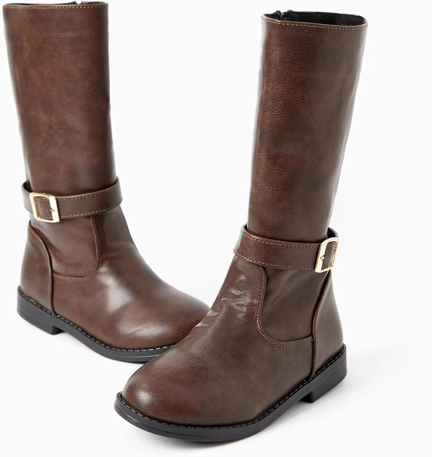PATPAT Girls Knee-High Fashion Boot Side Zipper and Buckle Strap Riding Boots