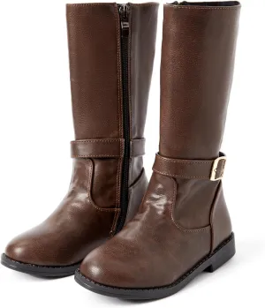 PATPAT Girls Knee-High Fashion Boot Side Zipper and Buckle Strap Riding Boots
