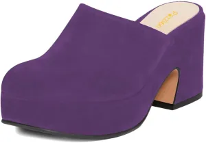 Pazzion Womens Comfy Thick Platform Closed Rounded Toe Mules Clogs Slip On Chunky High Heel Slipper Versatile Indoor Shopping Shoe Size 4-16 US