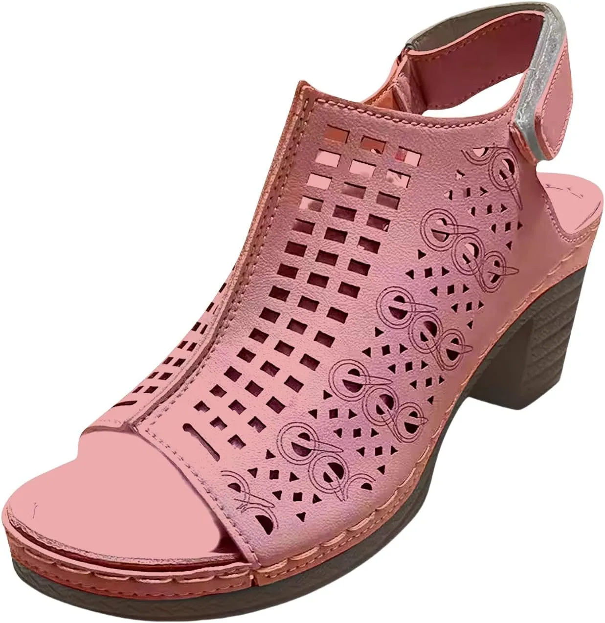 Peep Toe Booties for Women Cutout Ankle Strap High Heel Chunky Block Sandals Breathable Fashion Open Toe Heeled Sandals Casual Hollow Out Adjustable Strap Slingback Dressy Platform Wedge Sandal