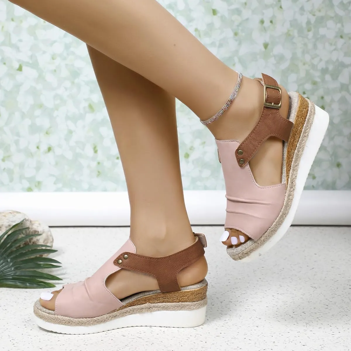 Pink Summer Shoes for Women, Orthopedic Wedge Sandals for Women Dressy Platform Summer 2025 Comfortable Walking Work Open Toe Shoes for Wedges Office Espadrilles