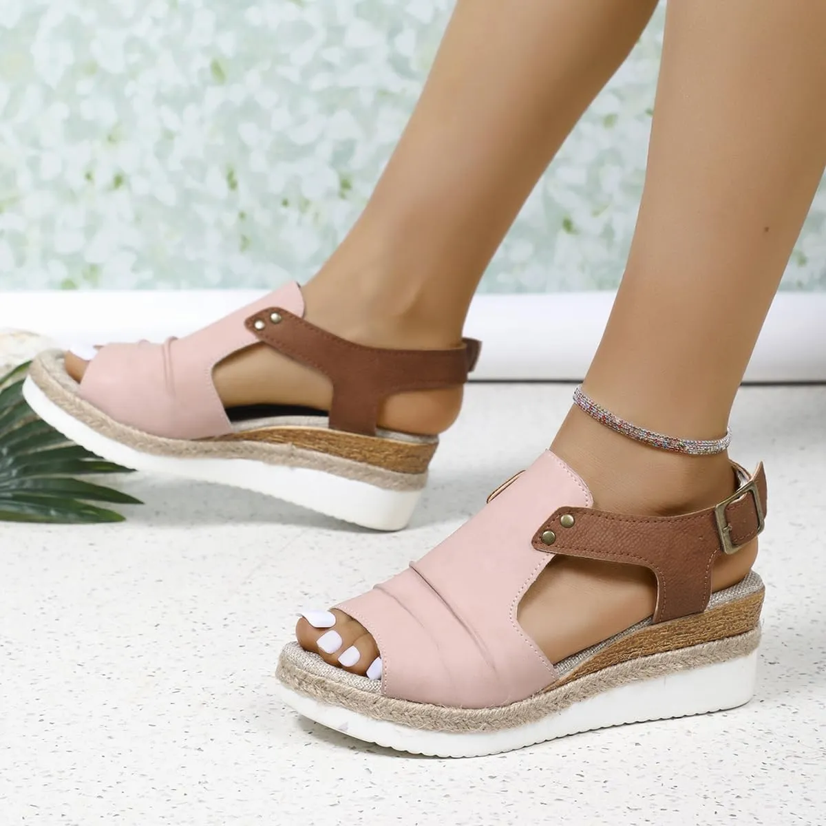 Pink Summer Shoes for Women, Orthopedic Wedge Sandals for Women Dressy Platform Summer 2025 Comfortable Walking Work Open Toe Shoes for Wedges Office Espadrilles