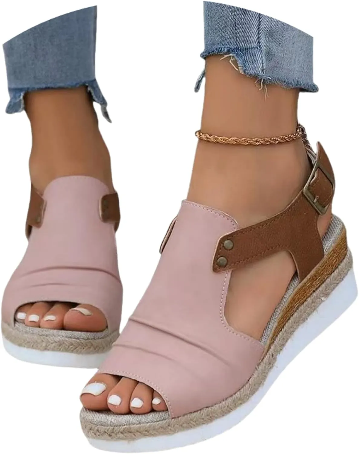 Pink Summer Shoes for Women, Orthopedic Wedge Sandals for Women Dressy Platform Summer 2025 Comfortable Walking Work Open Toe Shoes for Wedges Office Espadrilles