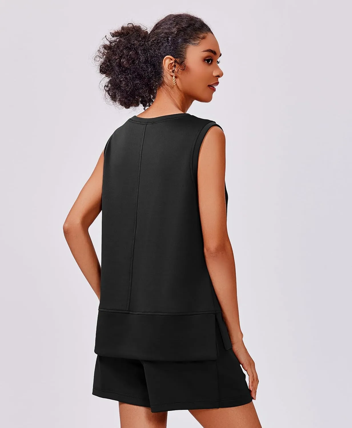 PINSPARK Two Piece Sets for Women Summer Sleeveless Lounge Set Crewneck Tops Sweatsuit Drawstring Shorts Tracksuit Outfits