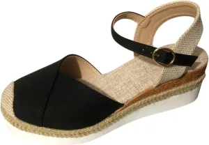 Platform Espadrilles Wedges for Women Closed Toe Casual Low Heel Dressy Sandals with Adjustable Buckle Ankle Strap