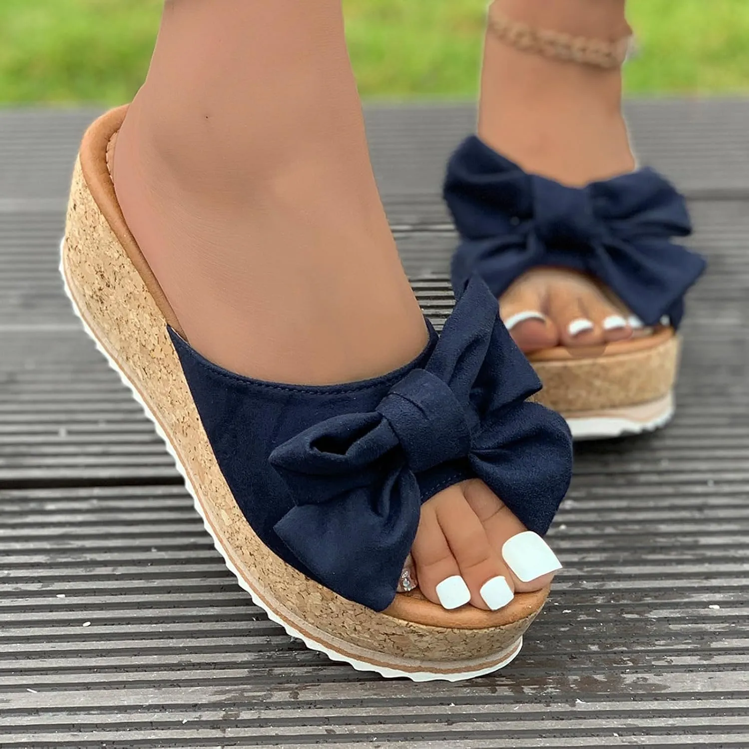 Platform Sandals for Women Trendy Bow-Knot Slide Wedge Slippers Comfortable Elegant Cute Beach Slippers Summer Walking Indoor Outdoor Shoes