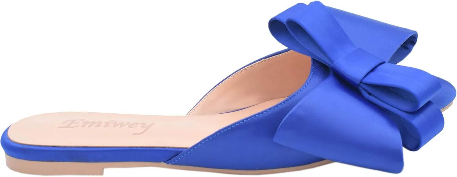 Pointed Toe Bow-Knot Flat Backless Slip On Slide Mules for Women