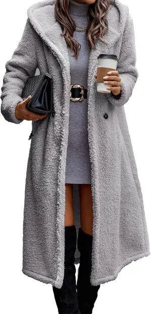 PRETTYGARDEN Women's Fashion Winter Coats Fuzzy Fleece Long Hooded Jackets Button Down Faux Fur Warm Outerwear