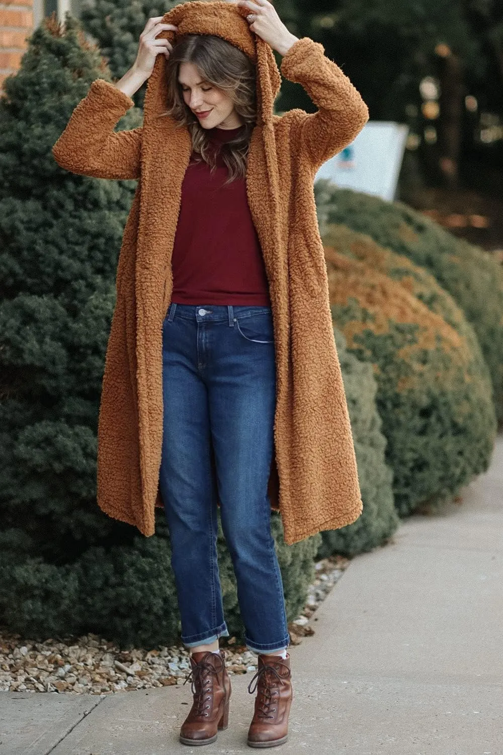 PRETTYGARDEN Women's Fashion Winter Coats Fuzzy Fleece Long Hooded Jackets Button Down Faux Fur Warm Outerwear