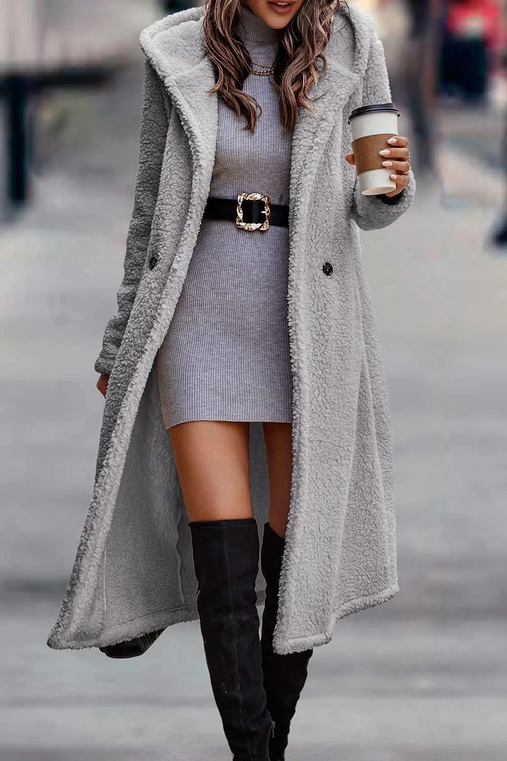PRETTYGARDEN Women's Fashion Winter Coats Fuzzy Fleece Long Hooded Jackets Button Down Faux Fur Warm Outerwear