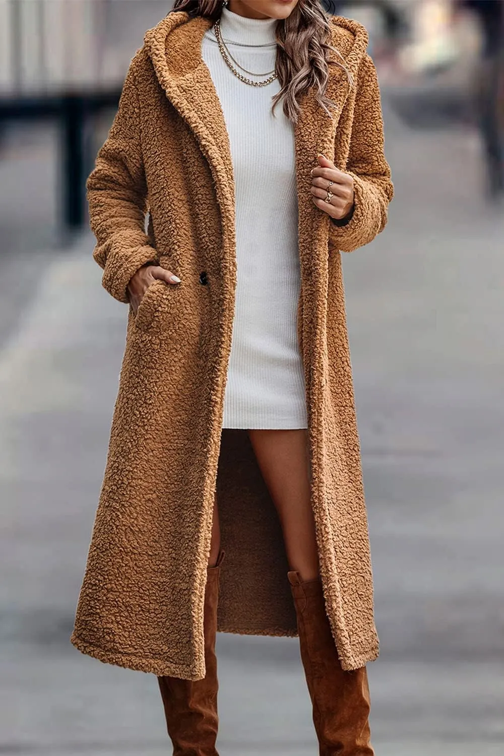 PRETTYGARDEN Women's Fashion Winter Coats Fuzzy Fleece Long Hooded Jackets Button Down Faux Fur Warm Outerwear