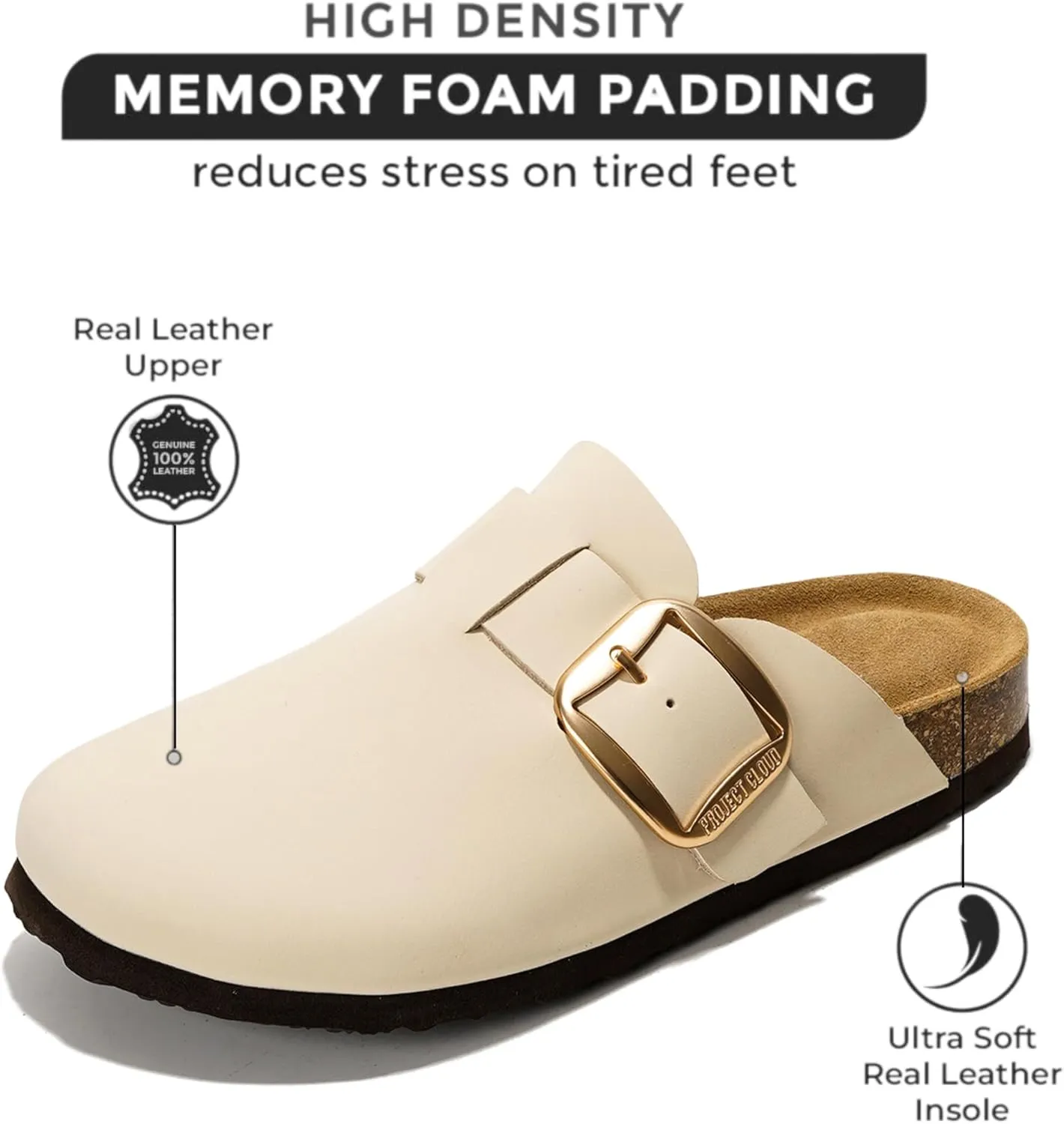 Project Cloud Genuine Leather Clogs for Women Shoes - Memory Foam Insole, Non-Slip & Natural Cork Footbed Womens Clogs and Mules 2025 (Manchester)