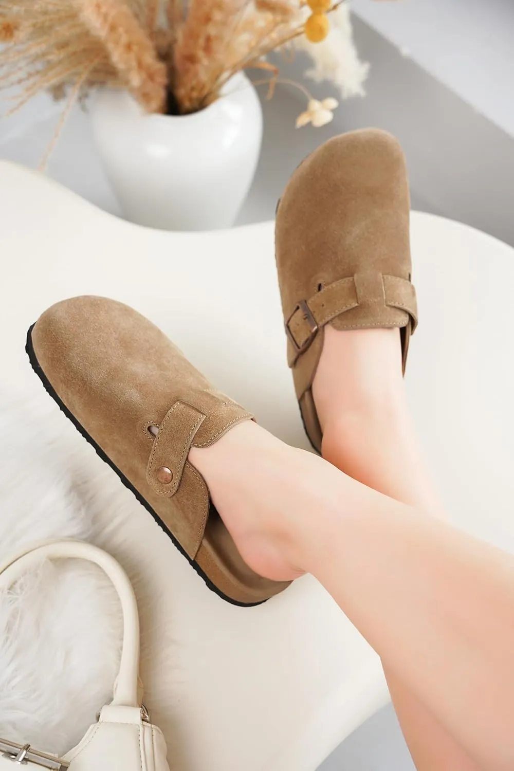Project Cloud Genuine Leather Footbed Clogs for Women - Memory Foam Arch Support Slippers for Women - Trendy Slip-ons Women's Mules & Clogs Sandals (Benton)