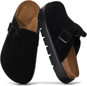 Project Cloud Genuine Leather Platform Clogs for Women Footwear - Memory Foam Arch Support Cork Footbed Casual Shoes & Mules for Women 2025 (Benton Chunky)
