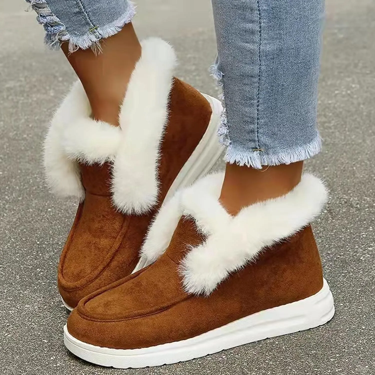 Pubyfun Senior Comfy Winter Ankle Boots Women, Ladies Warm and Comfortable Casual Snow Boots, Slip on Boots