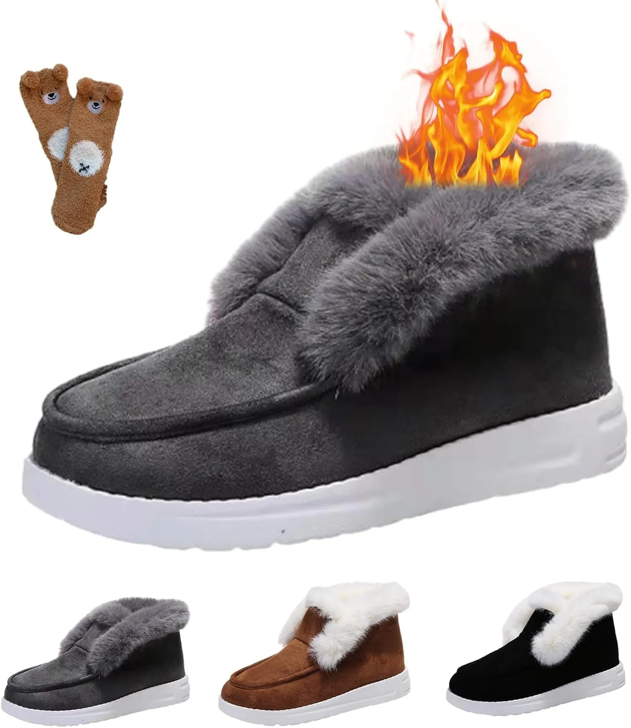 Pubyfun Senior Comfy Winter Ankle Boots Women, Ladies Warm and Comfortable Casual Snow Boots, Women Winter Snow Boots, Fur Lined Warm Slip on Boots