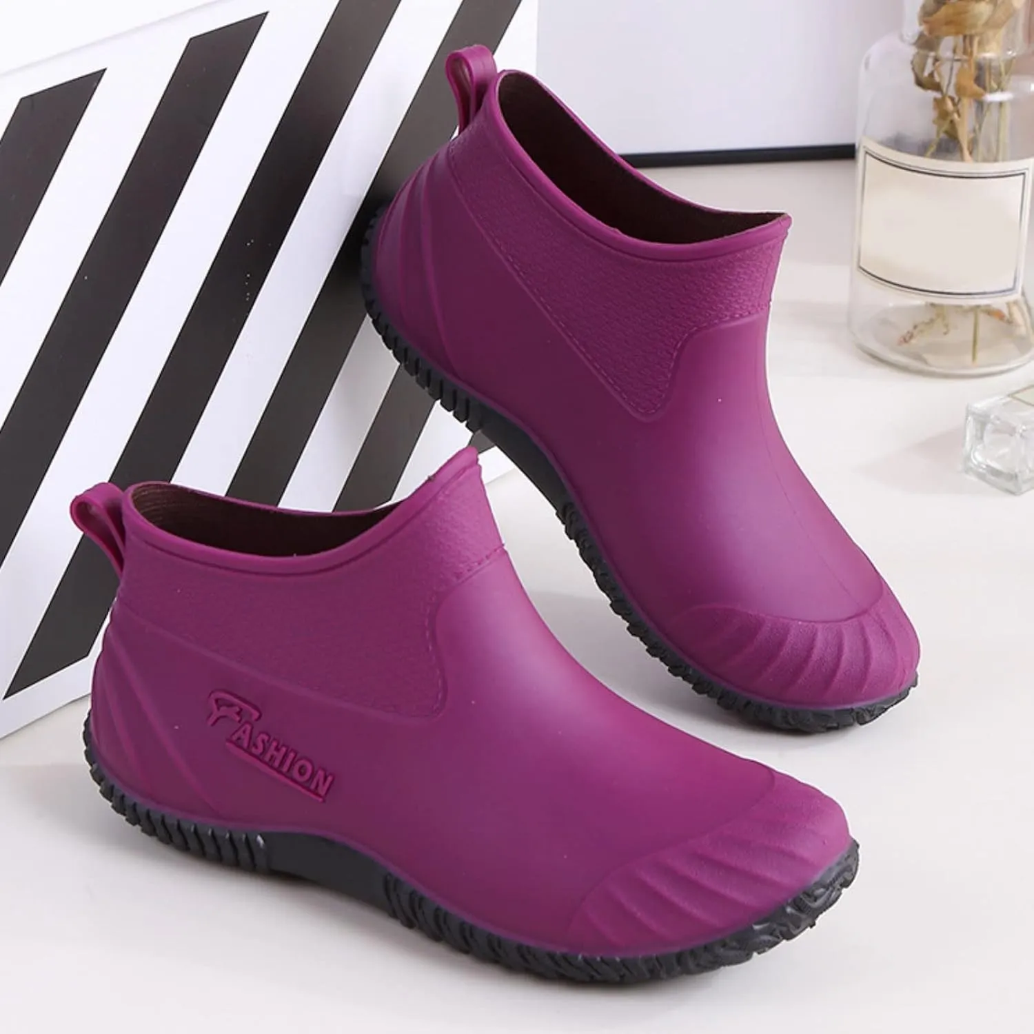 Rainboots Boots Women Wide Width Womens Rain Boots Mid Calf Non Slip Garden Shoes Ladies Comfortable Ankle Shoes