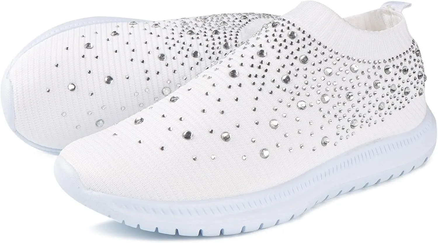 Rhinestones Casual Shoes or Women Slip On Sparkly Cushioned Footbed Soft Padded Insole Arch Support Jogging Tennis Sneakers Breathable Comfy Lightweight Walking Shoe for Gym Travel Daily Wear