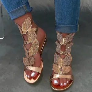 Rhinestones Sandals for Women Dressy 2025 Wedding Summer Flat Casual Summer Rhinestone Beaded Sparkly Bling Bohemian Lace Flower Sandal Comfortable Ankle Strap Beach Shoes 2025