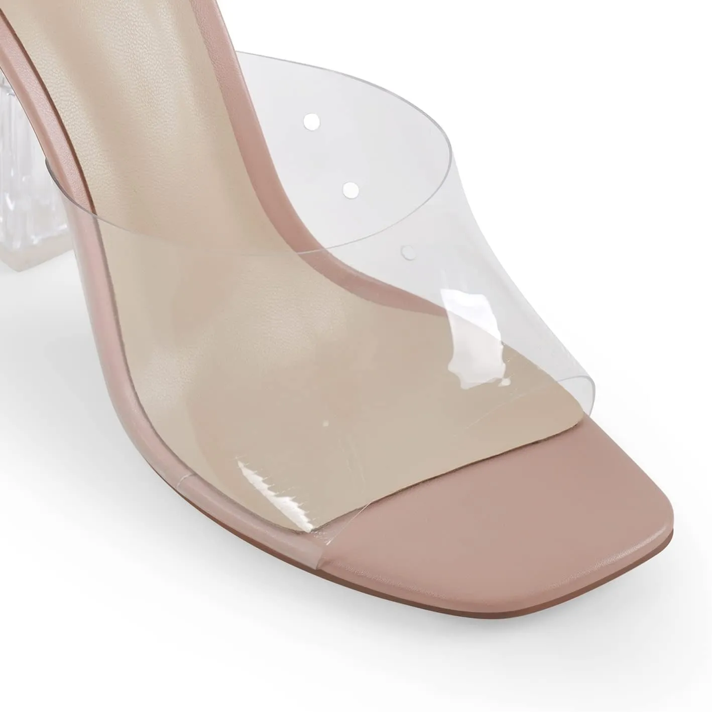richealnini Clear Heel Sexy Transparent Square Open Toe Slide Mules