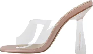 richealnini Clear Heel Sexy Transparent Square Open Toe Slide Mules