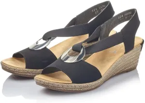 Rieker 624H6 Fanni Women's Wedge Sandals - Lightweight, Comfortable and Supportive - Slip On Sandals with Cushioned Insole and High Wedge for Everyday Stylish Wear Black 8.5-9 M US