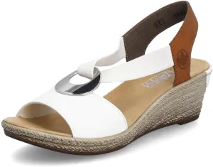 Rieker 624H6 Fanni Women's Wedge Sandals - Lightweight, Comfortable and Supportive - Slip On Sandals with Cushioned Insole and High Wedge for Everyday Stylish Wear Weiss/Cayenne 8 M US