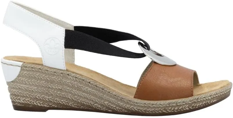 Rieker 624H6 Fanni Women's Wedge Sandals - Lightweight, Comfortable and Supportive - Slip On Sandals with Cushioned Insole and High Wedge for Everyday Stylish Wear